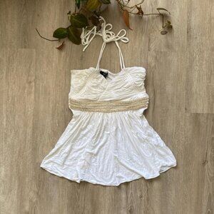 Sky Top White Draped Front Rhinestone Bling Halter Top